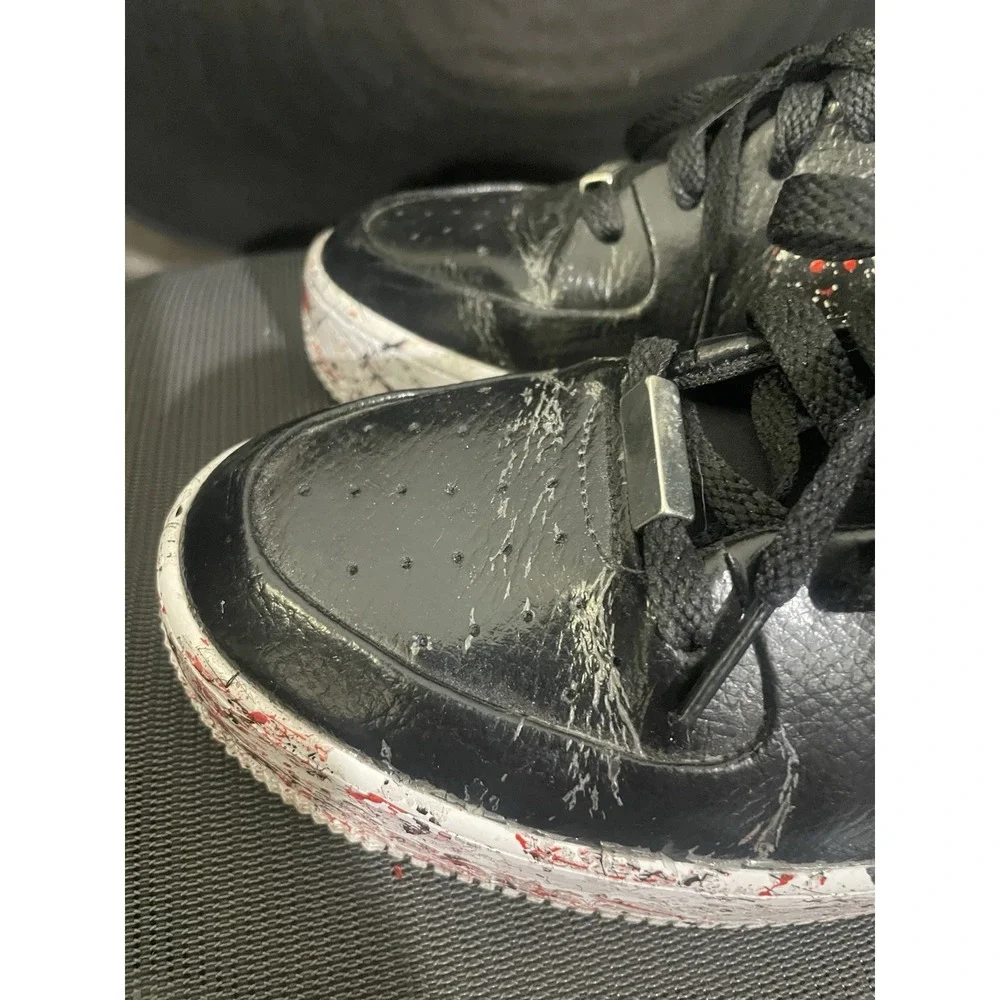 Nike Air Force 1 Black Red Custom Paint Splatter Men's 9.5 Sneakers